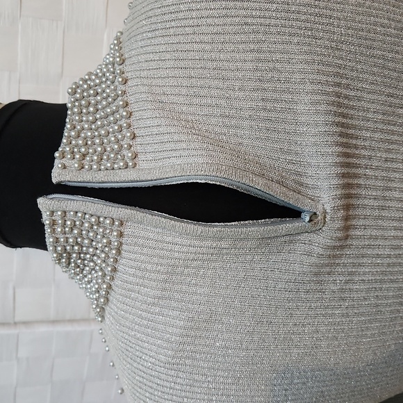 Vintage Silver Beaded Belldini Silk Sweater - Size Medium - Picture 8 of 13